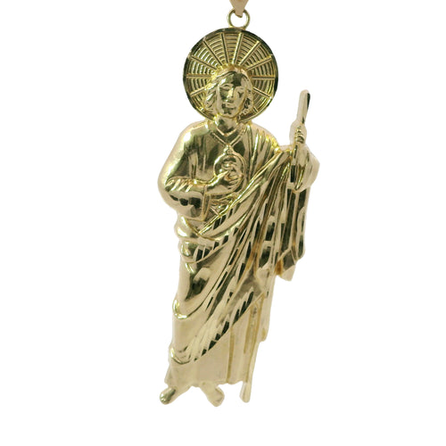 14KT Gold Charm Extra Large Halo Right Facing St Jude with Plain Bell
