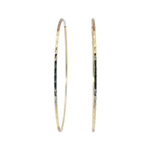 14KT Gold Earrings Tri Tone Flat Diamond Cut Hoops 2.5 Inch 1mm