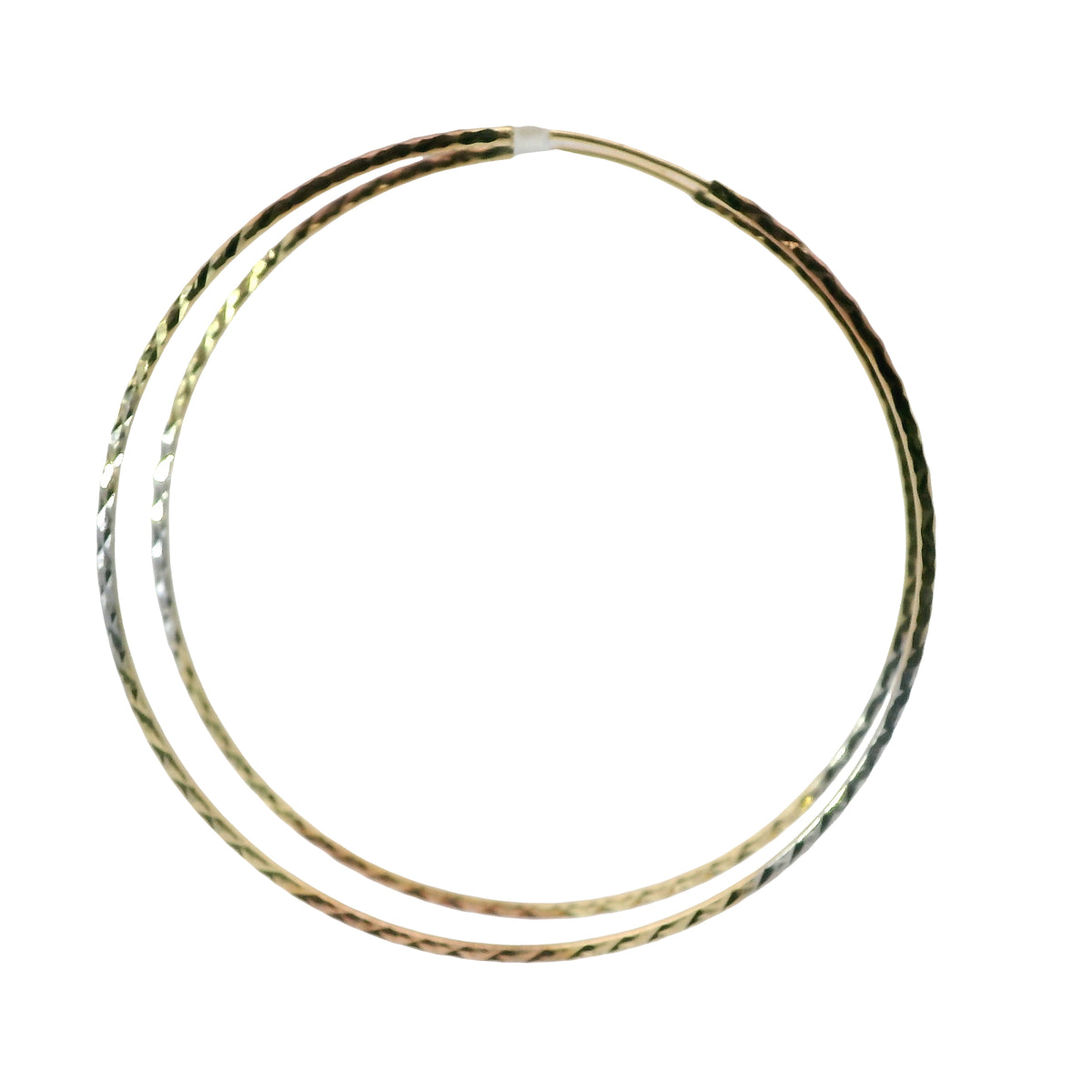 14KT Gold Earrings Tri Tone Flat Diamond Cut Hoops 2.5 Inch 1mm