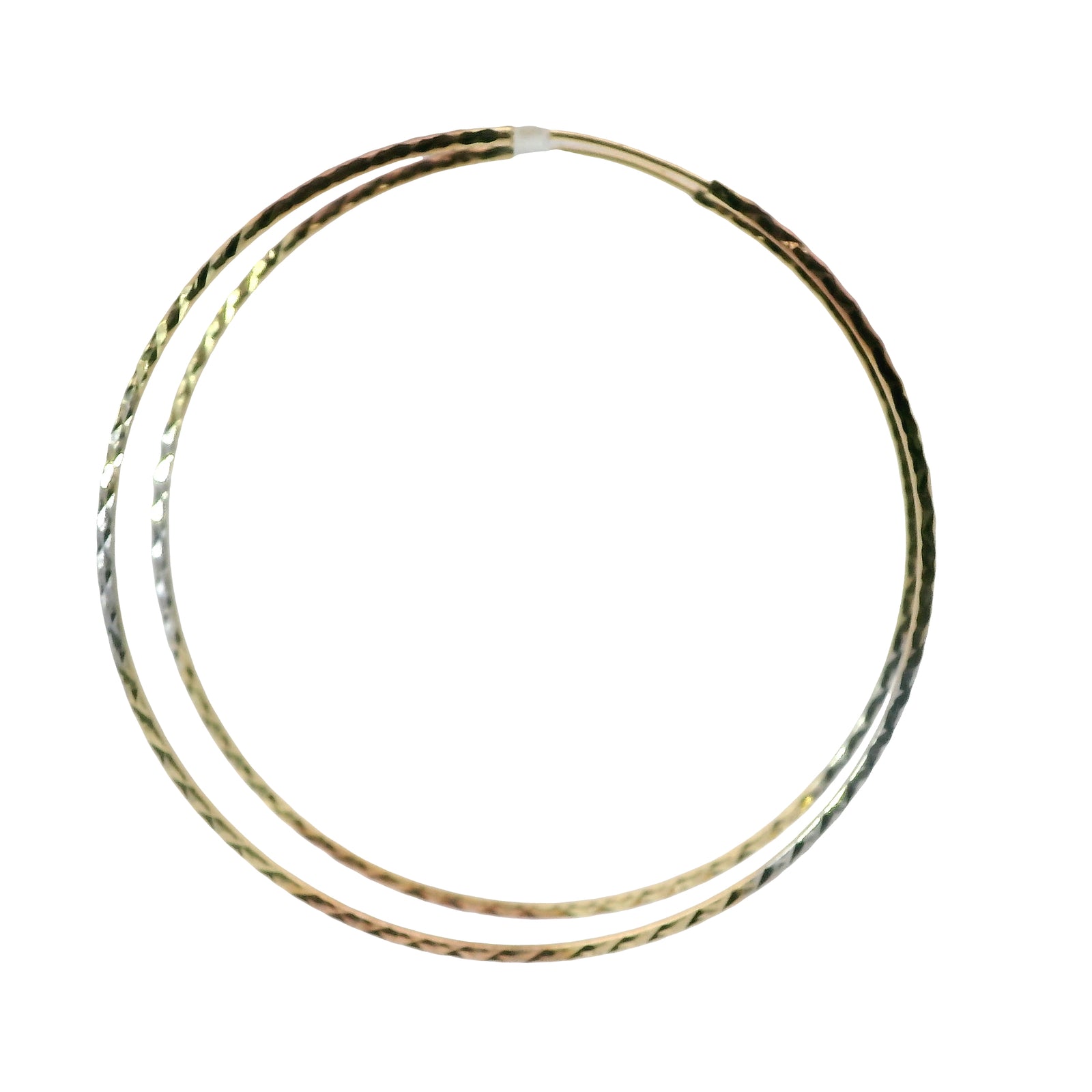 14KT Gold Earrings Tri Tone Flat Diamond Cut Hoops 2.5 Inch 1mm