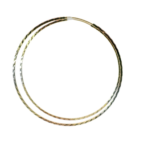 14KT Gold Earrings Tri Tone Flat Diamond Cut Hoops 2.5 Inch 1mm
