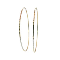 14KT Gold Earrings Tri Tone Flat Diamond Cut Hoops 2.5 Inch 1mm
