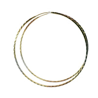 14KT Gold Earrings Tri Tone Flat Diamond Cut Hoops 2.5 Inch 1mm