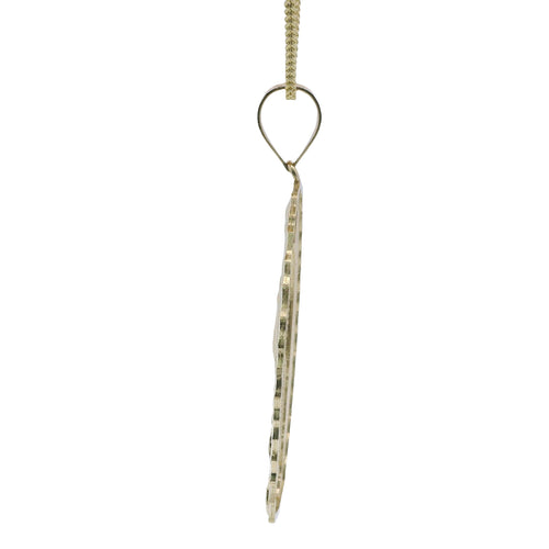 14KT Gold Charm Extra Large Oval Virgin Mary with Diamond Cut Spiked Edge and Plain Bell