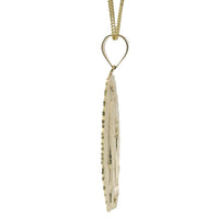 14KT Gold Charm Extra Large Oval Virgin Mary with Diamond Cut Spiked Edge and Plain Bell
