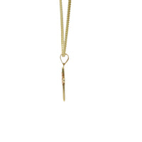 14KT Gold Charm Extra Small Two Tone White CZ Stone Cross Center with Plain Border, Center Ribbon, and Plain Bell