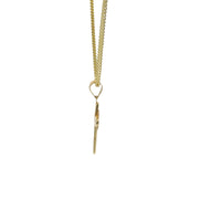 14KT Gold Charm Extra Small Two Tone White CZ Stone Cross Center with Plain Border, Center Ribbon, and Plain Bell