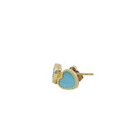 14KT Gold Earrings Extra Small Aqua Blue Heart with Dotted Border with Push Back Post and Butterfly Backs
