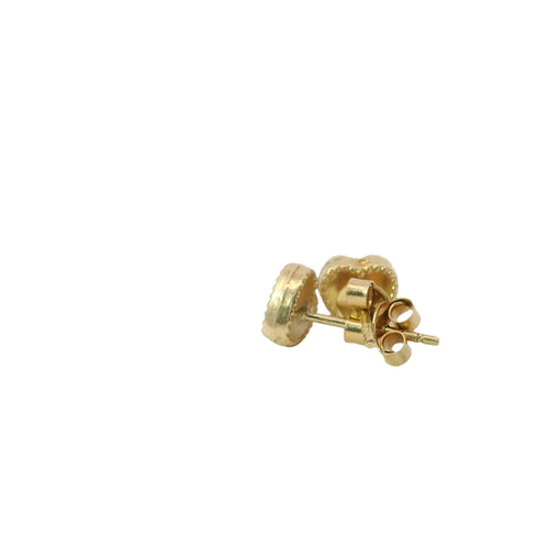 14KT Gold Earrings Extra Small Aqua Blue Heart with Dotted Border with Push Back Post and Butterfly Backs