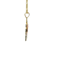 14KT Gold Charm Extra Small Tri Tone Caravaca Crucifix Cross with Rounded Base and Plain Bell