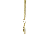 14KT Gold Charm Extra Small CC Coin with Black Enamel Center, White CZ Stone Border, and Plain Bell