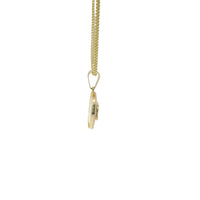 14KT Gold Charm Extra Small CC Coin with Black Enamel Center, White CZ Stone Border, and Plain Bell