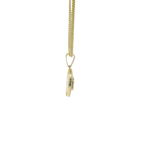 14KT Gold Charm Extra Small CC Coin with Black Enamel Center, White CZ Stone Border, and Plain Bell