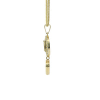 14KT Gold Charm Extra Small LV Coin with Black Enamel Center, White CZ Stone Border, White Enamel Hanging Heart and Plain Bell