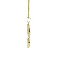 14KT Gold Charm Extra Small Medusa Coin with Black Enamel Center, White CZ Stone Border, White Enamel Hanging Heart and Plain Bell