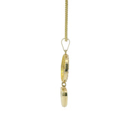 14KT Gold Charm Extra Small Medusa Coin with Black Enamel Center, White CZ Stone Border, White Enamel Hanging Heart and Plain Bell