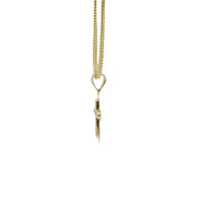 14KT Gold Charm Extra Small White CZ Stones Cross Center with Plain Flared Rounded Ends Border and Plain Bell