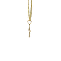 14KT Gold Charm Extra Small White CZ Stones Cross Center with Plain Flared Rounded Ends Border and Plain Bell