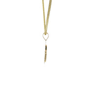 14KT Gold Charm Extra Small White CZ Stone Cross Center with Plain Rounded Flared Diamond Shape Cutout Ends Border and Plain Bell