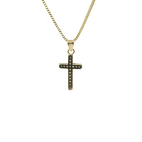 14KT Gold Charm Extra Small White CZ Stone Cross Center with Plain Snowflake Window Center and Plain Bell