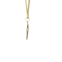 14KT Gold Charm Extra Small White CZ Stone Cross Center with Plain Snowflake Window Center and Plain Bell