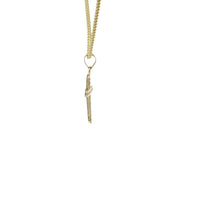 14KT Gold Charm Extra Small White CZ Stone Cross Center with Plain Snowflake Window Center and Plain Bell