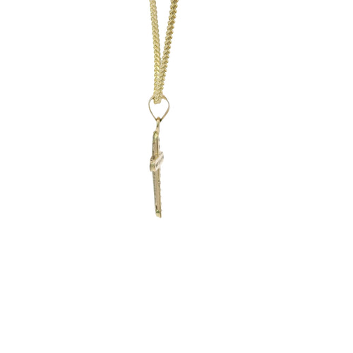 14KT Gold Charm Extra Small White CZ Stone Cross Center with Plain Snowflake Window Center and Plain Bell