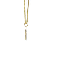14KT Gold Charm Extra Small White CZ Stone Cross Center with White Gold Plain Rounded Sunray Ends Border and Plain Bell