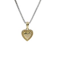 14KT Gold Charm Extra Small Engravable Greek Border Heart with Plain Bell