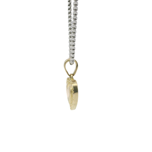14KT Gold Charm Extra Small Engravable Greek Border Heart with Plain Bell