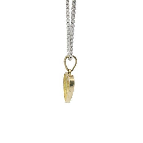 14KT Gold Charm Extra Small Engravable Greek Border Heart with Plain Bell