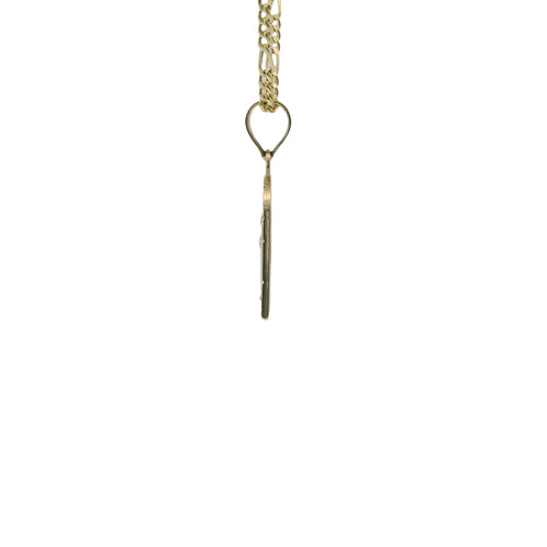 14KT Gold Charm Extra Small Two Tone St Jude Diamond Cut Lattice Square Archway and Plain Bell