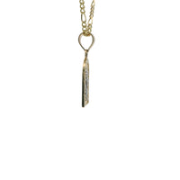 14KT Gold Charm Extra Small Two Tone St Jude Diamond Cut Lattice Square Archway and Plain Bell