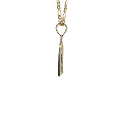 14KT Gold Charm Extra Small Two Tone St Jude Diamond Cut Lattice Square Archway and Plain Bell