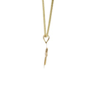 14KT Gold Charm Extra Small White CZ Stone Cross Center with Plain Open Buckle Ends Border and Plain Bell