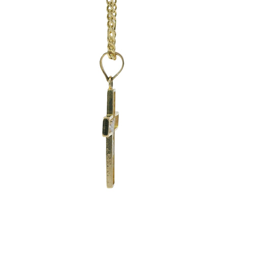 14KT Gold Charm Small Two Tone Open Center Nugget Square Ends Crucifix Cross with Plain Bell