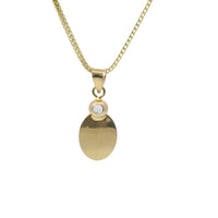 14KT Gold Charm Extra Small Tri Tone Oval Crucifix Graphic Coin with White CZ Stone Top and Plain Bell