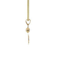 14KT Gold Charm Extra Small Tri Tone Oval Crucifix Graphic Coin with White CZ Stone Top and Plain Bell