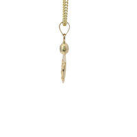 14KT Gold Charm Extra Small Oval Crucifix Sunray Coin with White CZ Stone Top and Plain Bell