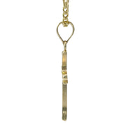 14KT Gold Charm Extra Small Dot End Split Tip Cross with Stripe Back, Lattice Front, and Plain Bell