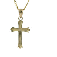14KT Gold Charm Extra Small Dot End Split Tip Cross with Stripe Back, Lattice Front, and Plain Bell