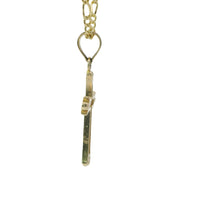 14KT Gold Charm Extra Small Dot End Split Tip Cross with Stripe Back, Lattice Front, and Plain Bell