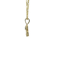 14KT Gold Charm Extra Small White CZ Stones Teddy Bear with Red Heart Belly and Plain Bell