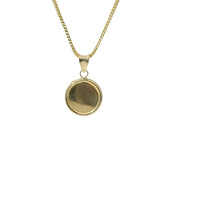 14KT Gold Charm Extra Small Round Crucifix Coin with Plain Background and White CZ Stones Top and Plain Bell