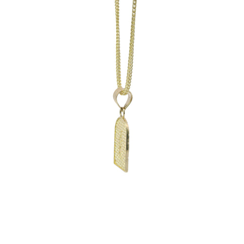 14KT Gold Charm Extra Small Two Tone Virgin Mary Stripe Lattice Square Archway and Plain Bell