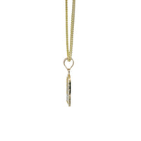 14KT Gold Charm Extra Small Two Tone Caridad Cobre Diamond Cut Lattice Square Archway and Plain Bell