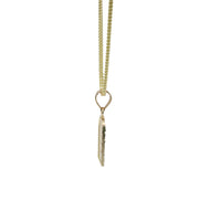 14KT Gold Charm Extra Small Two Tone Caridad Cobre Diamond Cut Lattice Square Archway and Plain Bell