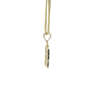 14KT Gold Charm Extra Small Two Tone Cross Diamond Cut Lattice Square Archway and Plain Bell
