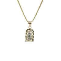 14KT Gold Charm Extra Small Two Tone St Lazarus Diamond Cut Lattice Square Archway and Plain Bell