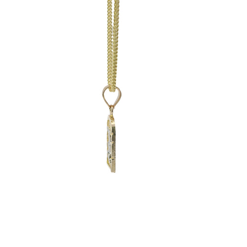 14KT Gold Charm Extra Small Two Tone St Lazarus Diamond Cut Lattice Square Archway and Plain Bell